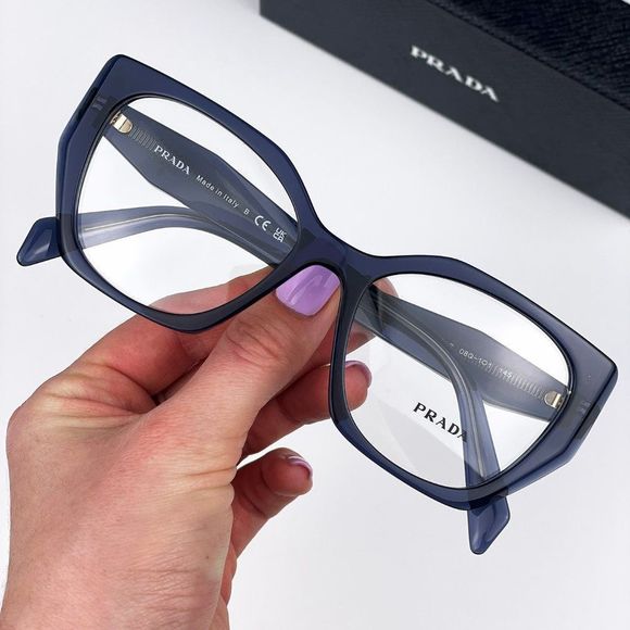 Prada PR18WVā08Q1O1 Eyeglasses Dark Blue Crystal Cat Eye Women - Picture 3 of 13
